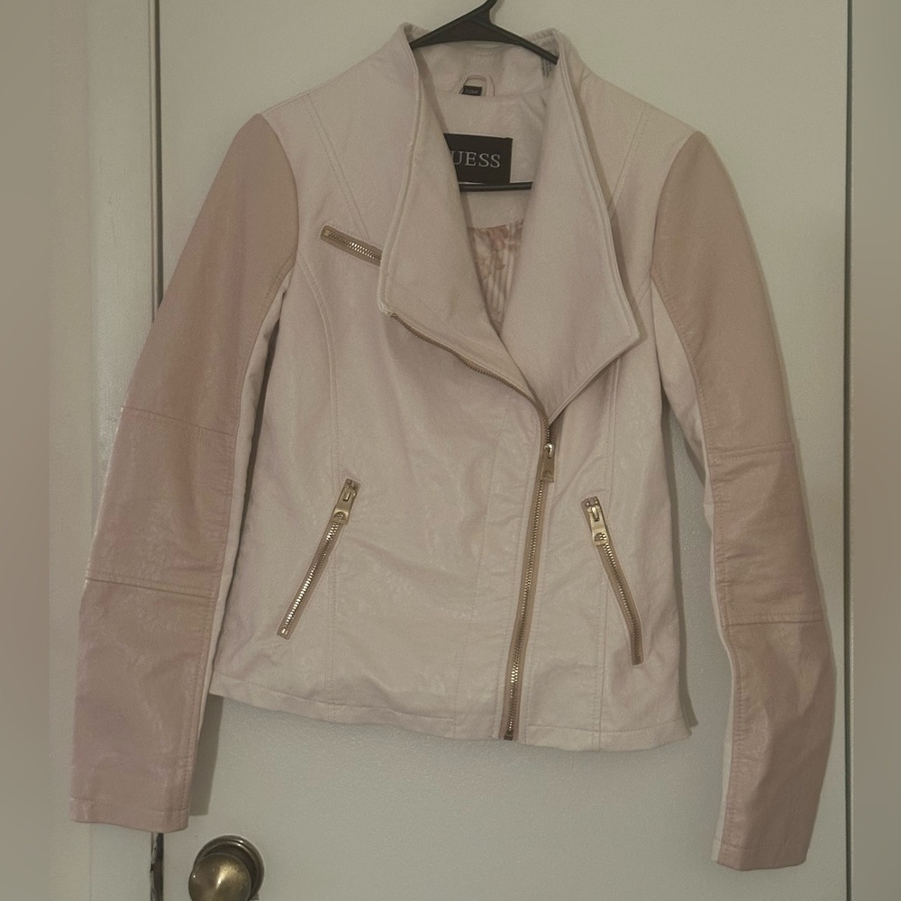 GUESS Women's Vegan Leather Cream Jacket